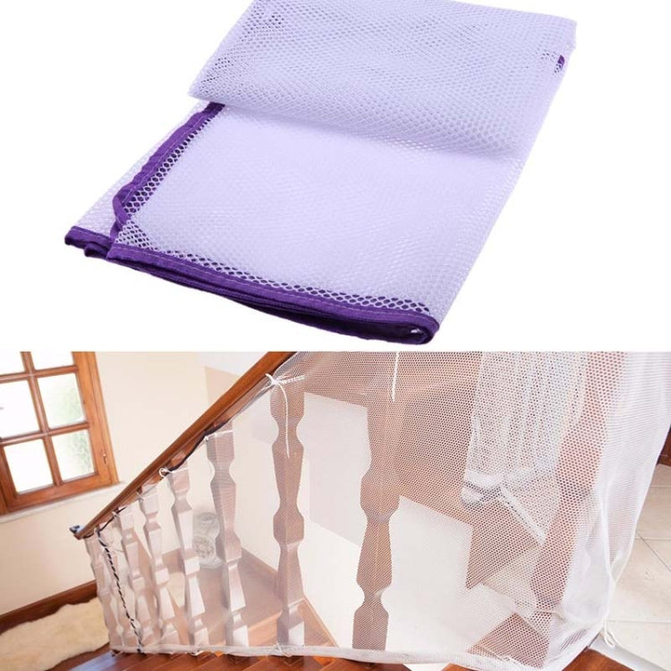 Balcony stair safety net, white mesh with purple border, folded