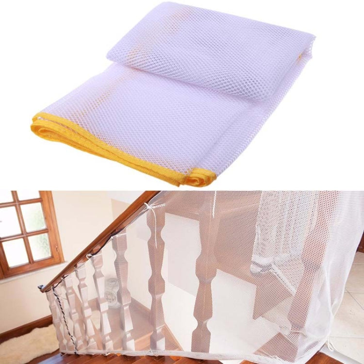 White stair safety net with yellow edging, braided balcony child safety mesh