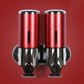 Dual wall-mounted manual soap dispenser, dark red twin bottles with chrome base