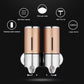Dual wall-mounted liquid soap dispenser, rose-gold cylinders with chrome base and two spouts