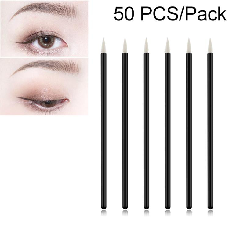 50-pack eyeliner brushes with black handles and white bristles