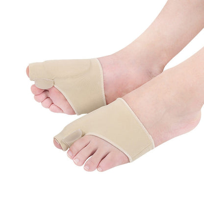 Beige split-toe orthopedic toe sleeve with toe separator and big-toe ring guard