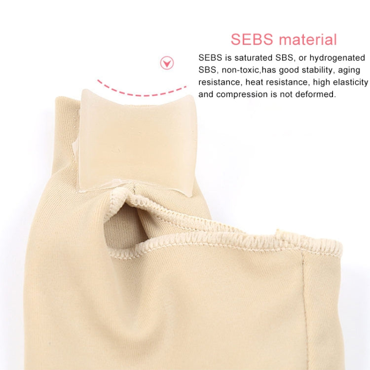 Beige gel-style big toe correction sleeve with cushioned edge and split toe opening