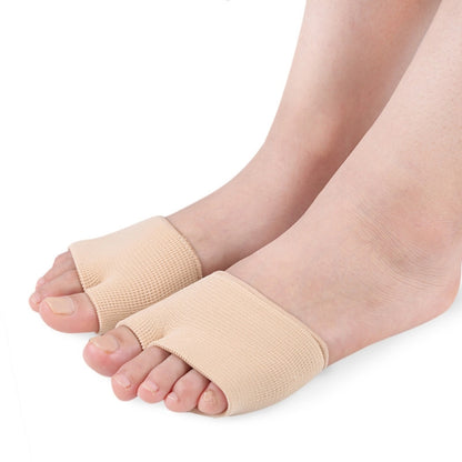 Beige soft toe thumb protector sleeve pair, worn on the forefoot for size S