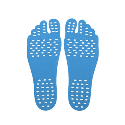 Blue anti-slip summer sandal insole pair with perforated dot grip pattern