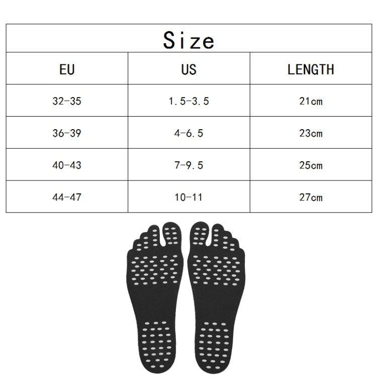 Size chart with black anti-slip summer insole and traction dot underside, pair