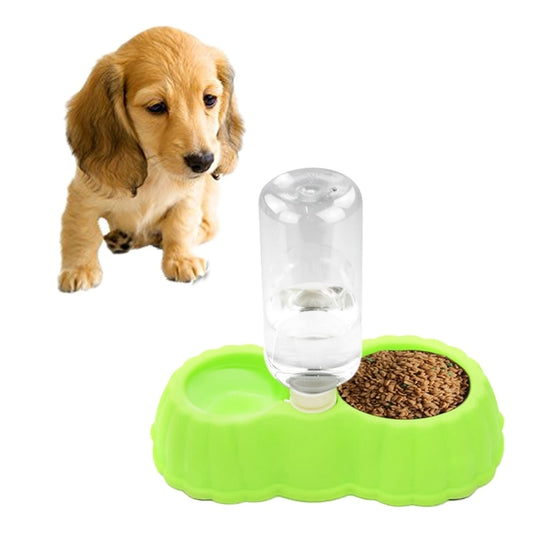Pumpkin-shaped pet food and water bowl, green double dish with automatic dispenser