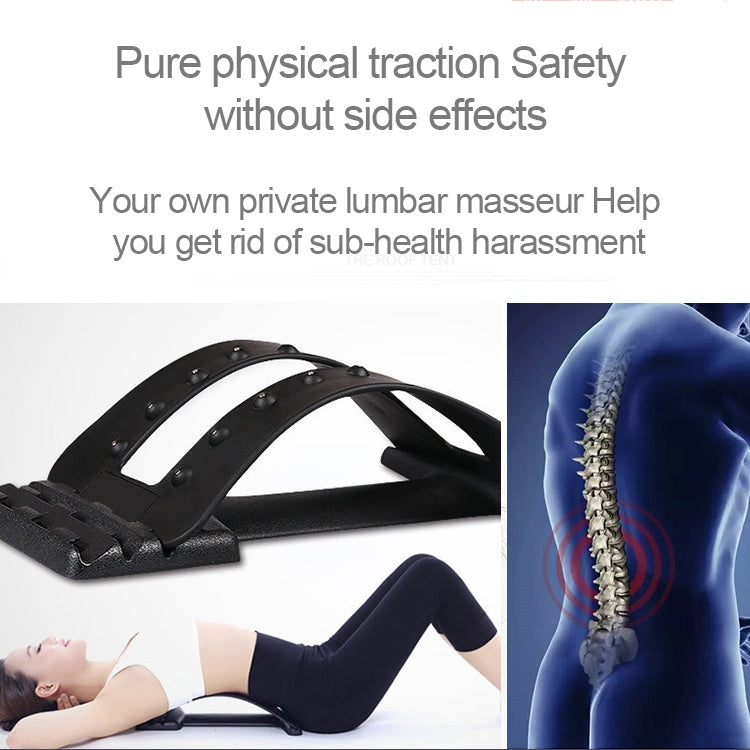 Black lumbar traction back massager belt with adjustable straps and spine support pad