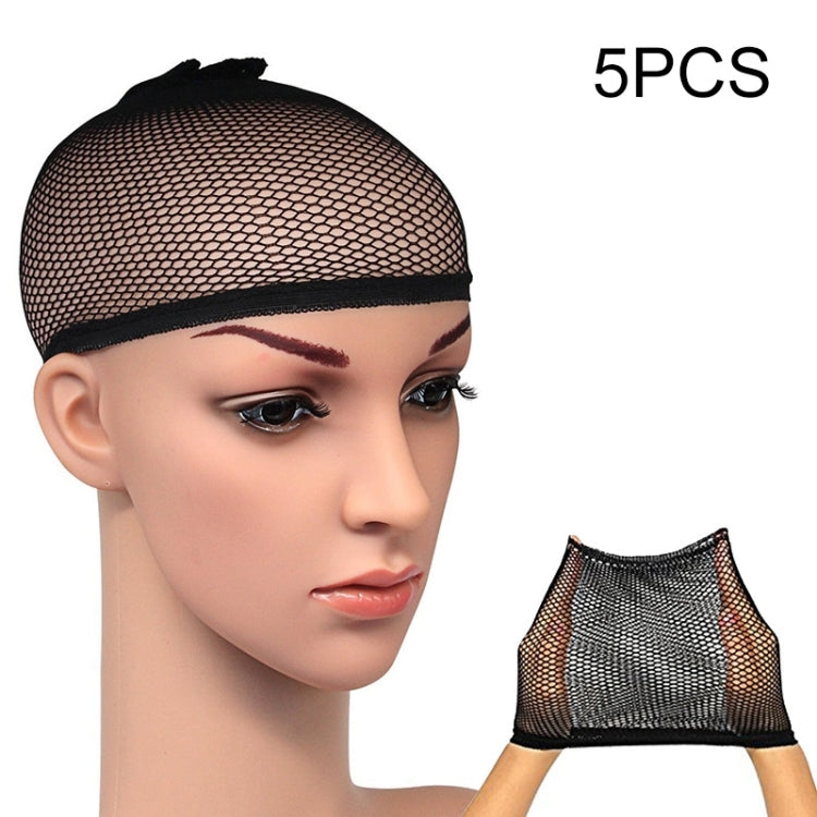 Black mesh wig liner cap with elastic edge, rounded top