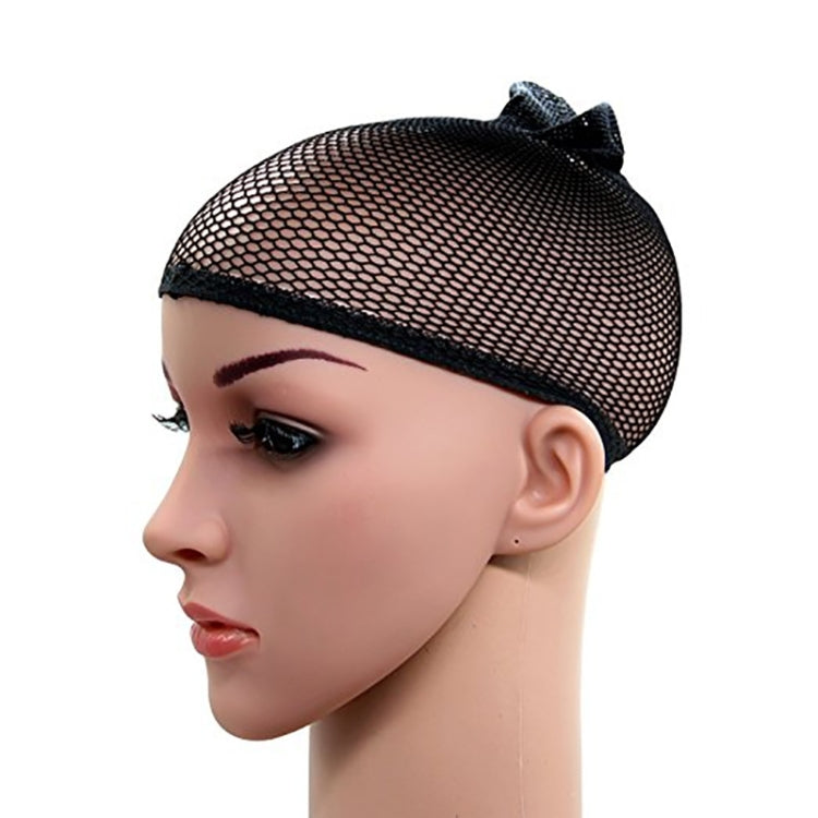 Black mesh wig liner cap side view with small bow