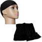 Set of 5 black elastic wig liner caps, mannequin view with cap