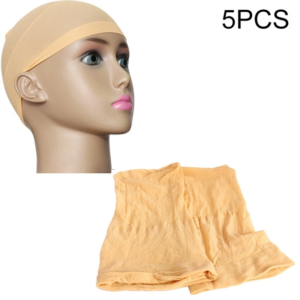 Set of 5 flesh-tone elastic wig liner caps, mesh snood hair net