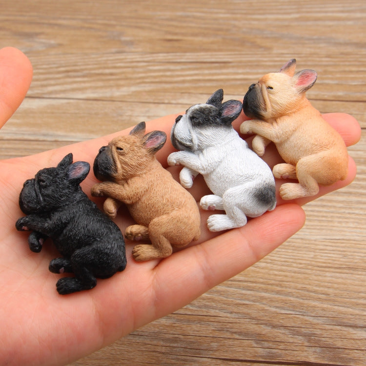 Non-magnetic 3D French bulldog fridge paste set, four colored dogs in hand
