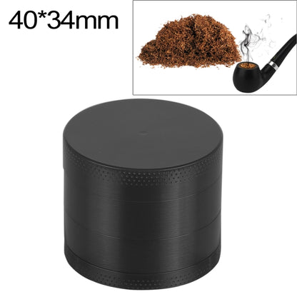 Mini 4-layer zinc alloy herb grinder, black, round top with textured edge