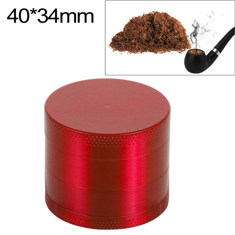 Mini 4-layer zinc alloy herb grinder, red, round lid with textured band