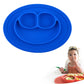 Blue round silicone suction placemat with smile dividers for plate and bowls