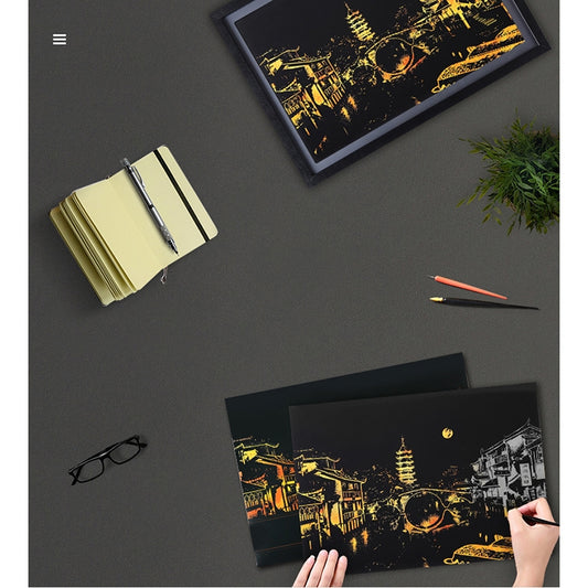 Bright City DIY Drawing Picture Wall Painting Scratch Card Golden Night View Paint Arts Paper Hand Painted Home Decoration Creative Handmade Gifts, Size:41*28.7cm, Dubai, Panorama London, Panorama Paris