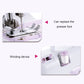 Mini desktop sewing machine presser foot and feed area, front view close-up
