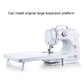 Mini desktop sewing machine with extended table, ready for flat fabric sewing