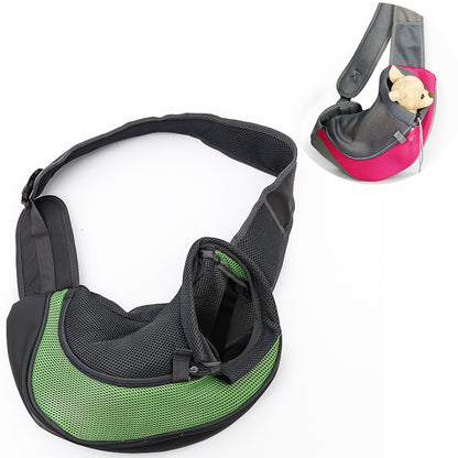 Reversible pet sling carrier with breathable mesh, green base and black trim, large size