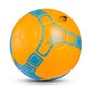 Orange PU leather soccer ball with blue geometric panels