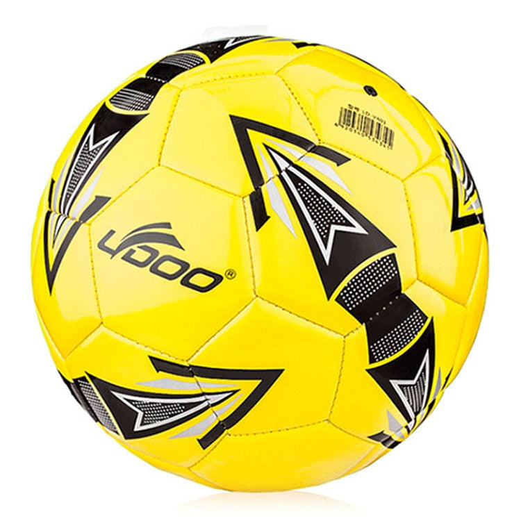 Yellow PU leather soccer ball with black and white star graphics