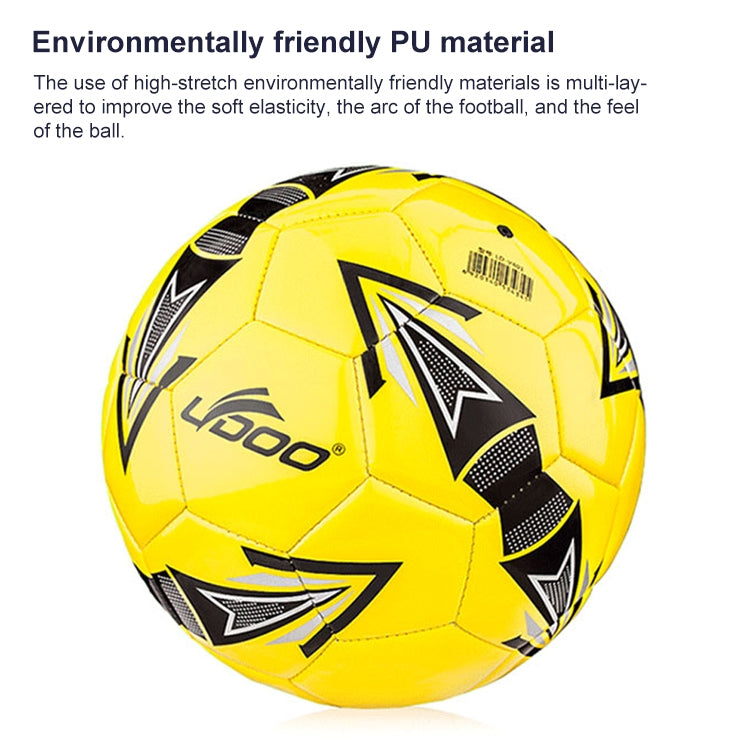 Fluorescent yellow stitched PU football with LDOO logo and bold black graphic.