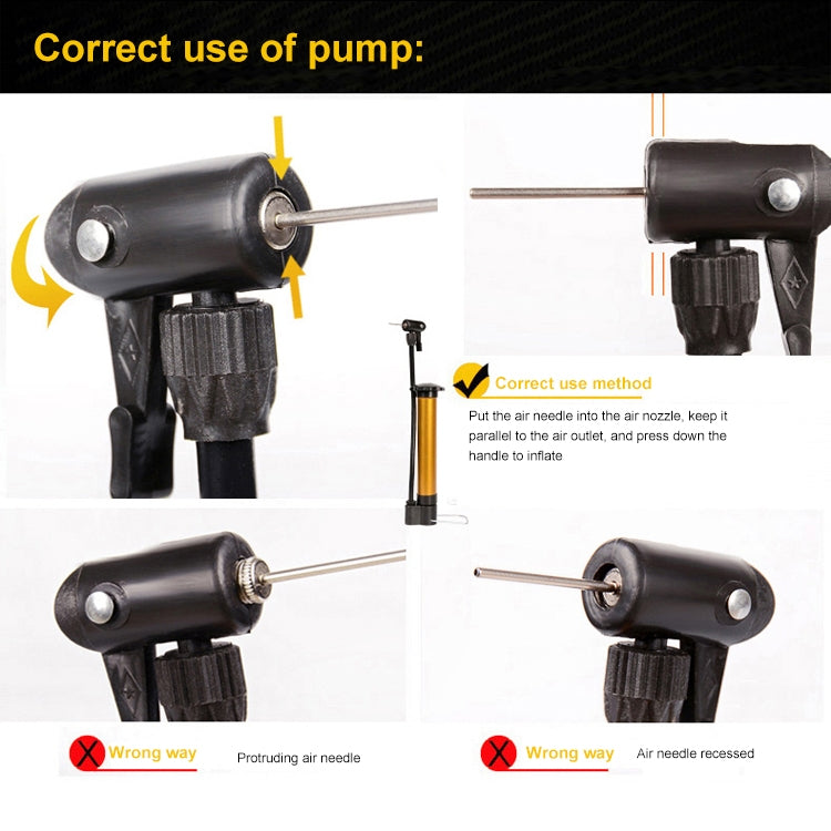 Inflation air pump with needle attachment and nozzle for football valve.