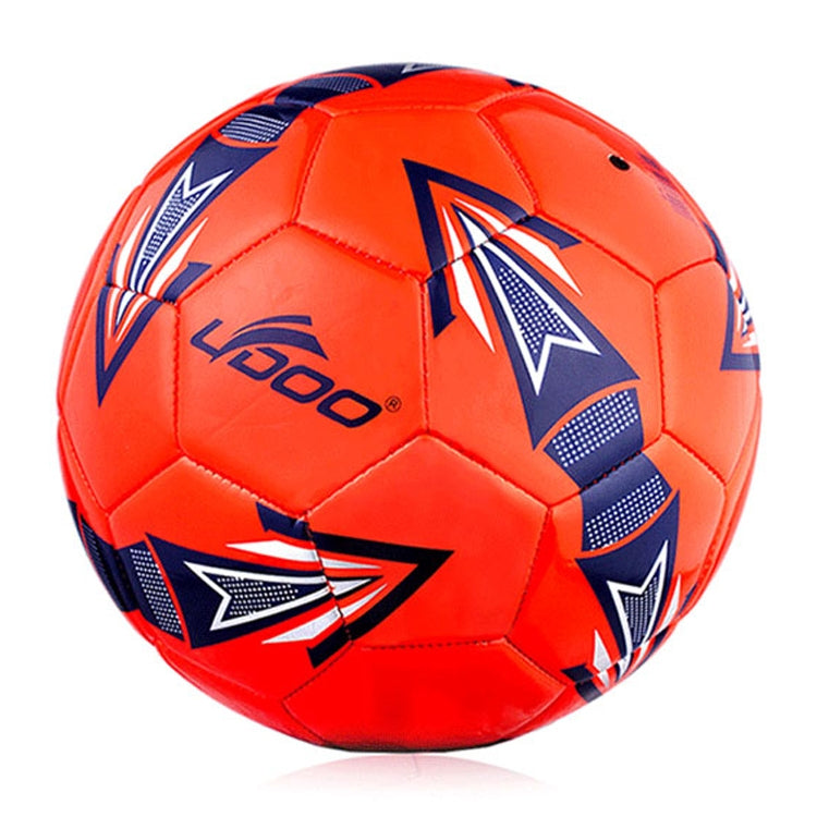 Red PU leather soccer ball with blue and white star-style graphics