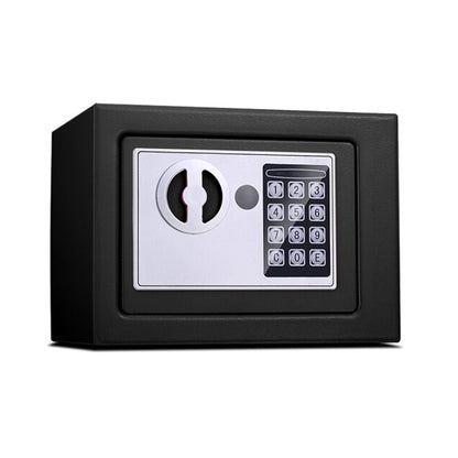 Obsidian black mini electronic wall lock box with keypad and key override slot