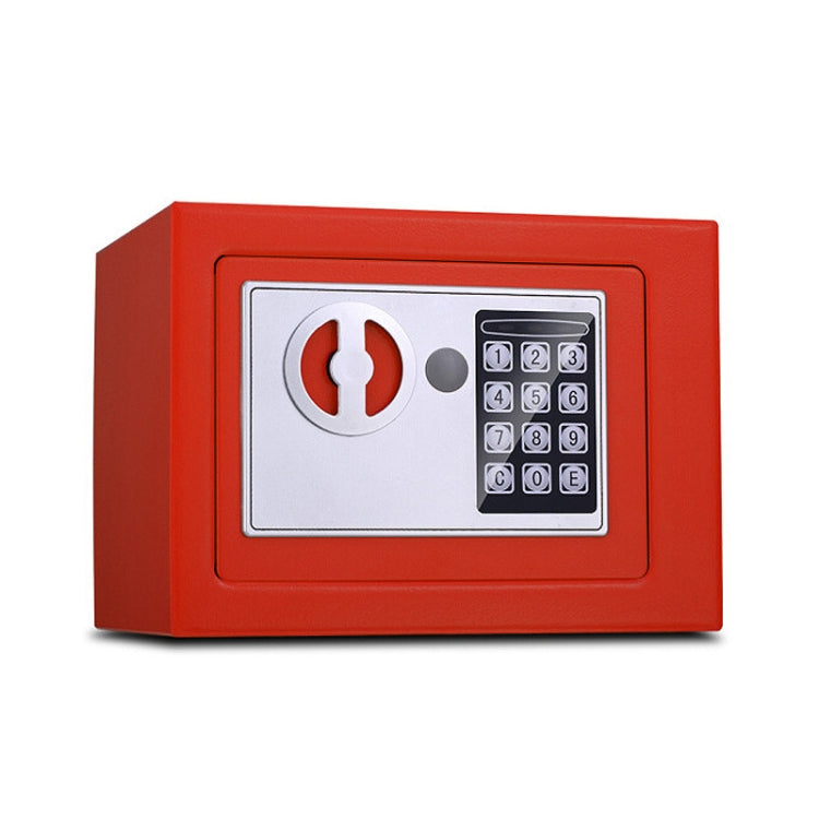 Mini electronic security lock box with keypad and keyhole, red finish