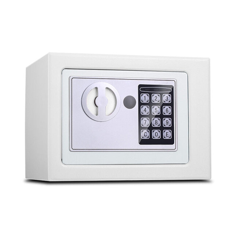 Mini electronic security lock box with keypad and keyhole, white finish