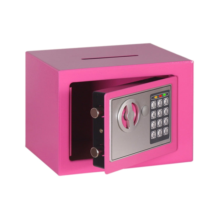 Pink electronic lock box wall cabinet with open door and keypad