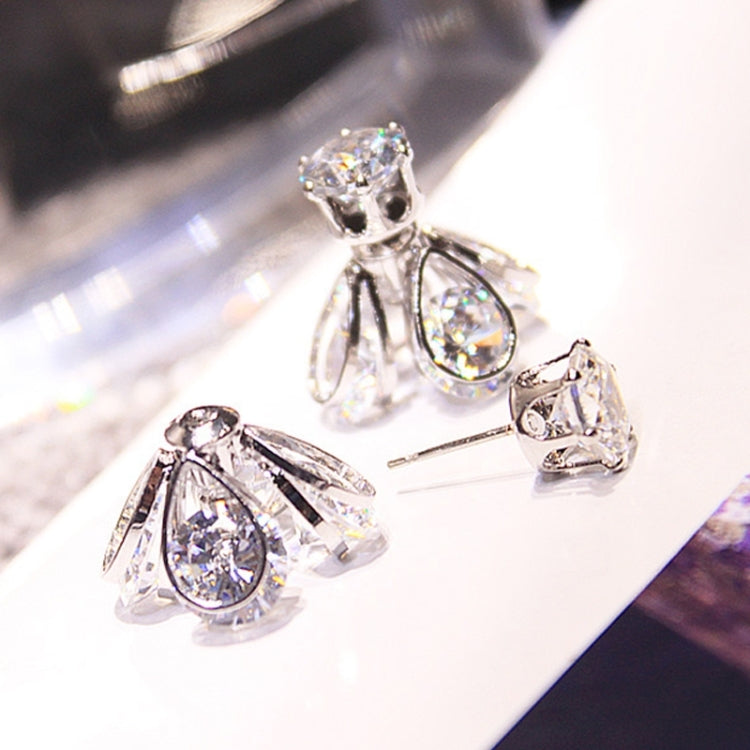 Silver crystal firefly drop earrings with dangling teardrop stone and round stud