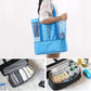 Blue double-layer mesh sport duffel tote bag with open top and inner compartment