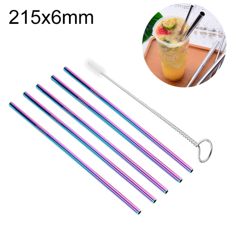 Reusable straight drinking straw set with cleaning brush, iridescent rainbow finish