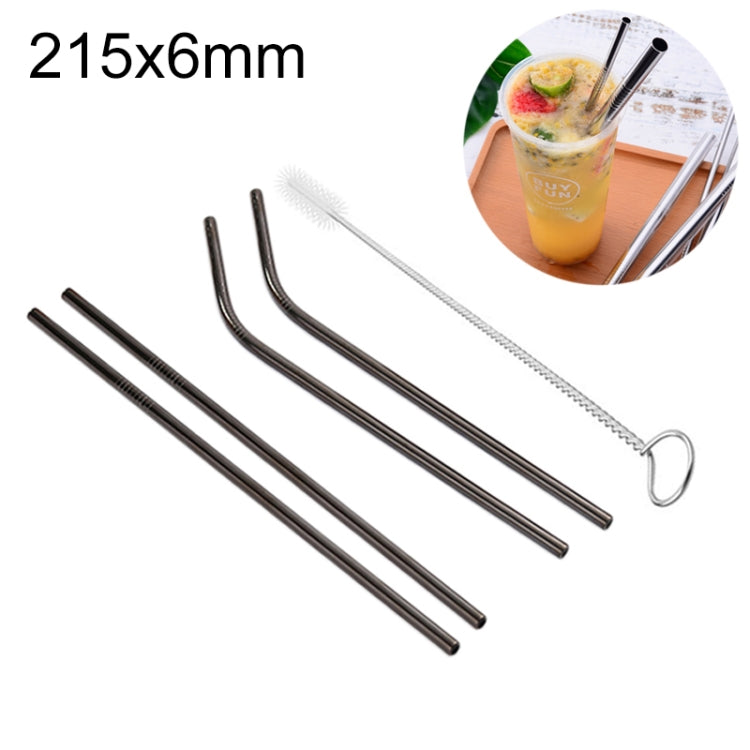 Reusable stainless steel straw set with cleaner brush, 215x6mm, black straws