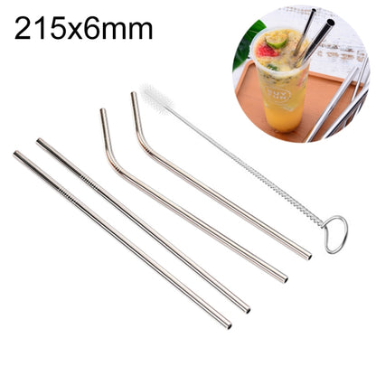 Reusable stainless steel drinking straw set with cleaning brush, silver, 215x6mm
