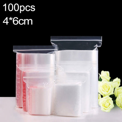 Clear self-sealing zip bags, 4x6cm, 100-pack, transparent with red seal strip