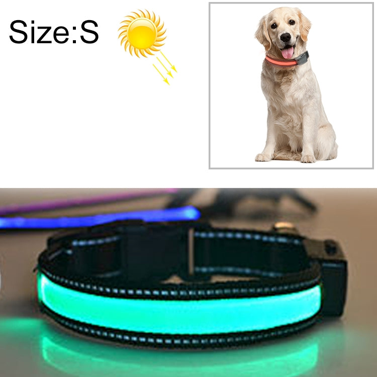 LED dog collar with green glowing light band on black strap