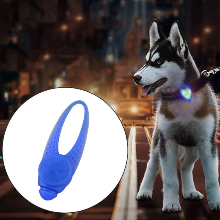 Pet safety LED collar silicone pendant on dog, blue glow