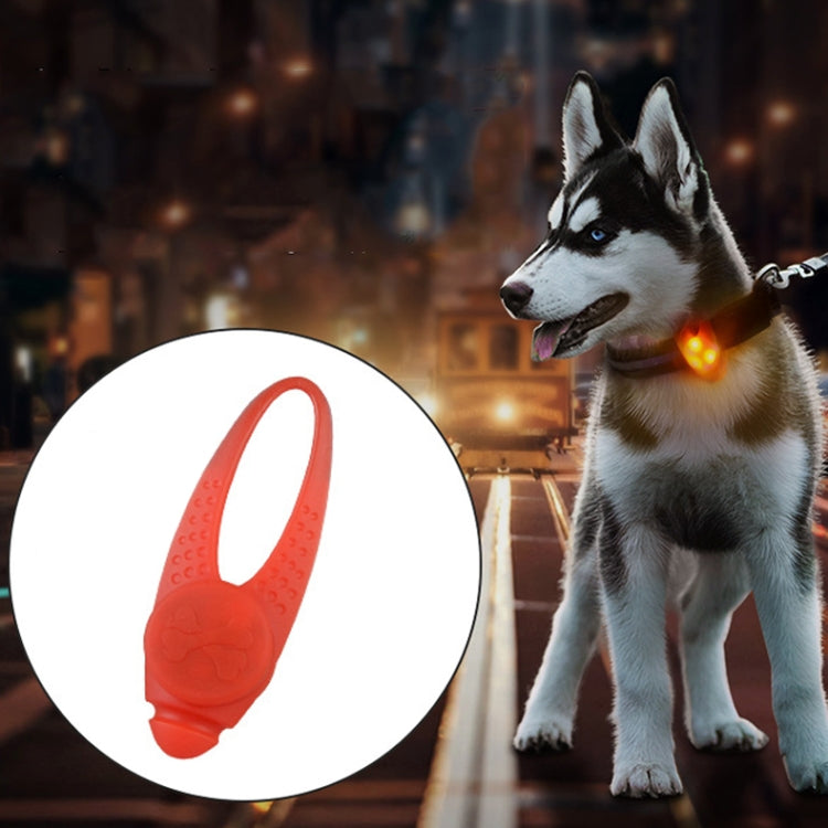 Pet safety LED pendant collar, orange silicone glow on a dog wearing the collar