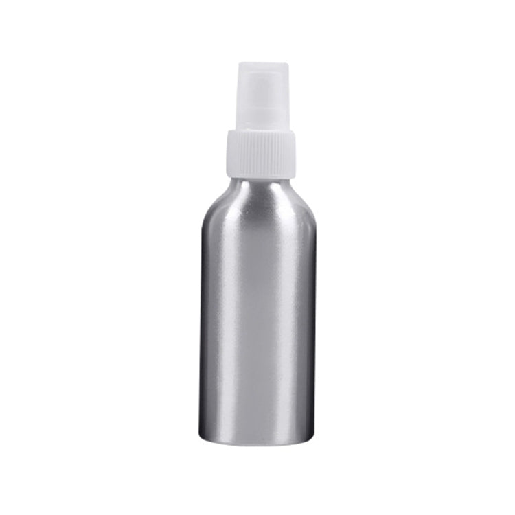 100ml fine-mist atomizer bottle with white sprayer and aluminum silver finish