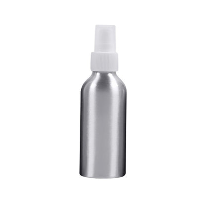 100ml fine-mist atomizer bottle with white sprayer and aluminum silver finish