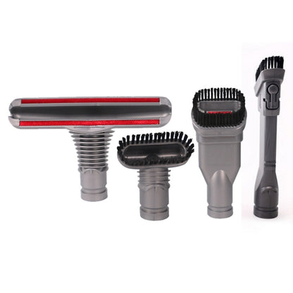 Grey vacuum brush heads set with black bristles and red stripe accents, 4 pieces
