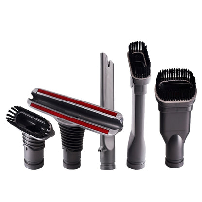 Set of 5 vacuum brush head attachments with gray bodies and black bristle ends