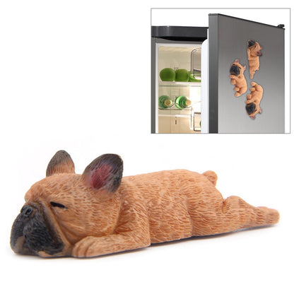 Sleeping French bulldog 3D magnet for fridge, featuring a beige curled dog