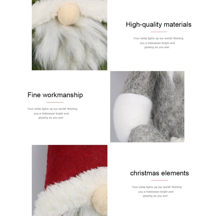 Faux fur gnome ornament details: fluffy beard, fur-trim hat, soft felt body