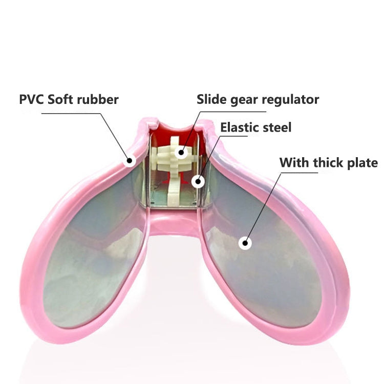 Pink postpartum hip trainer clip showing internal slide gear and elastic steel plate.