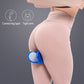 Blue postpartum hip trainer clip positioned on side of hip and thigh.